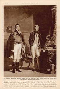 Armén och flottan: En intervju mellan Arthur Wellesley (1769-1852) hertig av Wellington och Lord Horatio Nelson (1758-1805) från The London Illustrated News, 12 juli 1941 av English School