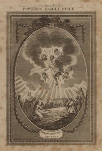 Himmelsfärden, Apostlagärningarna, kapitel 1, vers 9 (gravyr) av English School