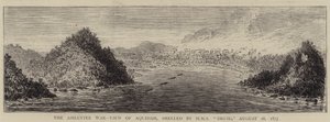 Ashantee War, View of Aquidah, beskjuten av HMS "Druid", 28 augusti 1873 (gravyr) av English School