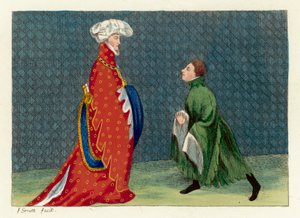 Författaren hyllar en Gascoigne-riddare (färgad gravyr) av English School