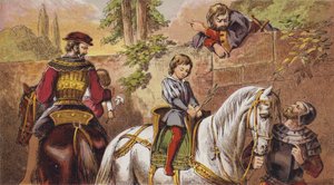The Babes In The Wood (färg litho) av English School