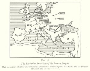 De barbariska invasionerna av det romerska imperiet (litho) av English School