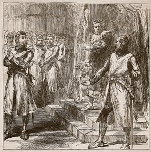 Baronerna gör uppror mot kungen, illustration från Cassells Illustrated History of England (sepiafoto) av English School
