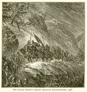 De svarta prinsarna går genom Roncesvalles, 1356 av English School