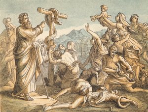 The Brazen Serpent (färgad gravyr) av English School