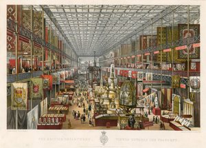 Det brittiska departementet, sedd mot tvärskeppet, stora utställningen, 1851 av English School