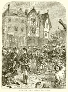 De brittiska trupperna går in i Boston, 1768 av English School