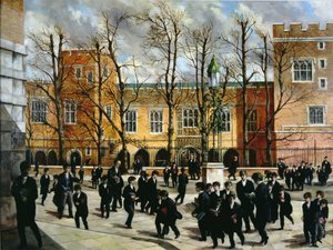 The Burning Bush på toppen av Common Lane, med utsikt över New Schools, Eton College, ca 1935 av English School