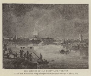 The Burning of Old Drury Lane Theatre (gravyr) av English School