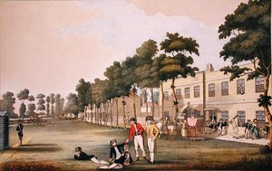 Kadettkasernen i Arsenalen, London (färg litho) av English School