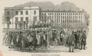 Chartistmötet på Kennington Common 1848, en del av processionen - skissad vid Blackfriars Bridge av English School