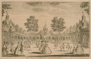 De kinesiska paviljongerna i Vauxhall Gardens, London av English School