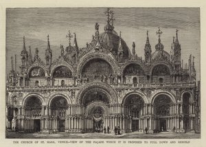 Markuskyrkan, Venedig, Vy över fasaden som det föreslås att dra ner och bygga om (gravyr) av English School