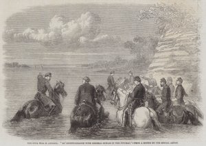 Inbördeskriget i Amerika, "My Reconnaissance with General Sickles in the Potomac" (gravyr) av English School