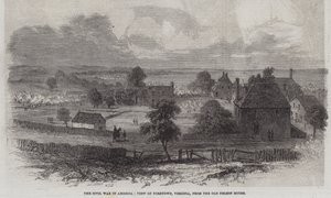 Inbördeskriget i Amerika, utsikt över Yorktown, Virginia, från Old Nelson House (gravyr) av English School