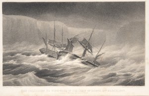 The Collision, från Voyage of Discovery and Research in th Southern and Antarctic Regions av kapten Sir James Clark Ross, pub. 1847 (gravyr) av English School