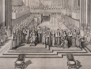 Kröningen av kung Jakob II (1633-1701) och hans andra hustru Maria av Modena (1658-1718) 1685 av English School