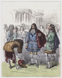 Karl II:s hov (färgad gravyr) av English School