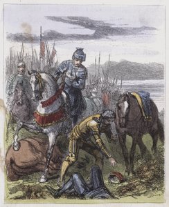 Kronan av Richard III, hittad på Bosworth Field (färgad gravyr) av English School