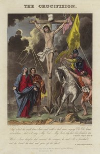 Jesu Kristi korsfästelse (färgad gravyr) av English School