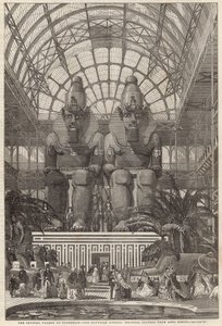 Crystal Palace i Sydenham; Egyptian Avenue, kolossala figurer från Aboo Simbel av English School