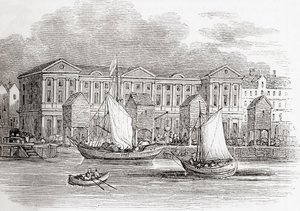 The Custom House, London, England, som det såg ut före den stora branden, från Old England: A Pictorial Museum, pub. 1847 av English School