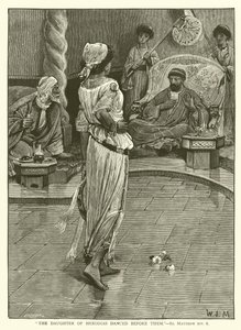 "Herodias dotter dansade framför dem", St Matteus, XIV, 6 (gravyr) av English School