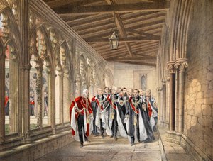 The Deans Cloister, Windsor, 10 mars 1863, från A Memorial of the Marriage of Edward VII and Alexandra of Denmark, pub. 1864 av English School