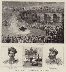 HH Maharajah Holkars död av Indore (gravyr) av English School