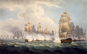 Fransmännens nederlag under Linois av Commodore Dances Squadron, 15 februari 1804, från The Naval Chronology of Great Britain, av J. Ralfe