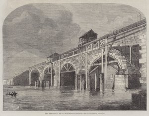 Rivningen av Old Westminster-Bridge (gravyr) av English School