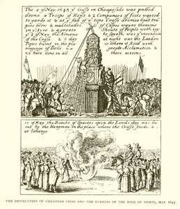 The Destruction of Cheapside Cross and the Burning of the Book of Sports, maj 1643 av English School