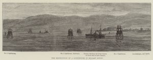 Förstörelsen av en fyr i Belfast Lough (gravyr) av English School