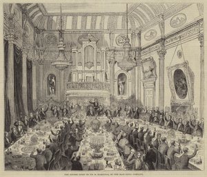 Middag som gavs till Sir H Hardinge av Ostindiska kompaniet (gravyr) av English School