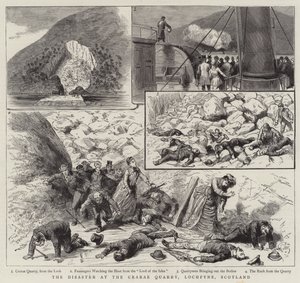 Katastrofen vid Crarae Quarry, Lochfyne, Skottland (gravyr) av English School