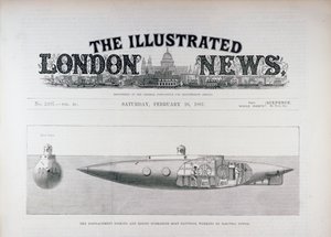 Den sjunkande och stigande ubåtsbåten Nautilus, Working by Electric Power, från The Illustrated London News, 26 februari 1887 av English School