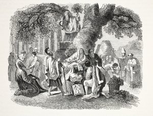 Druiderna, eller britternas omvandling till kristendomen av Bran och hans lärjungar, pub. 1800-talet (stålgravyr) av English School