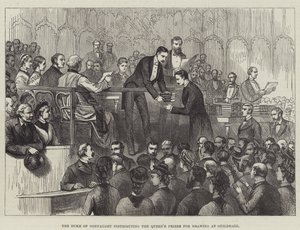 Hertigen av Connaught delar ut drottningens priser för teckning i Guildhall (gravyr) av English School