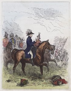 Hertigen av Wellington vid Waterloo (färgad gravyr) av English School