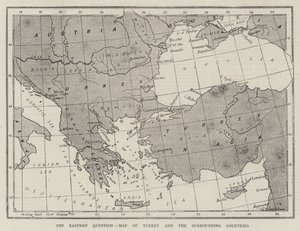 Den östliga frågan, karta över Turkiet och de omgivande länderna (gravyr) av English School