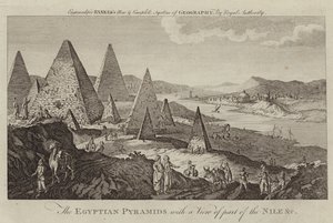 De egyptiska pyramiderna med utsikt över en del av Nilen