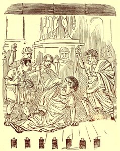 The End of Julius Caesar, illustration från The Comic History of Rome av Gilbert Abbott a Beckett, publicerad ca 1850 (digitalt förbättrad bild) av English School