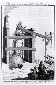 The Engine to Raise Water by Fire, ett diagram över Newcomens ångmaskin för Universal Magazine, 1747 av English School