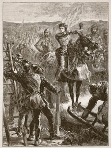 The English before Harfleur, illustration från Cassells Illustrated History of England (sepiafoto) av English School