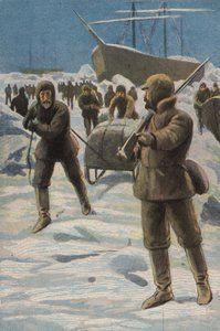 Erebus och terrorn i isen (färg litho) av English School