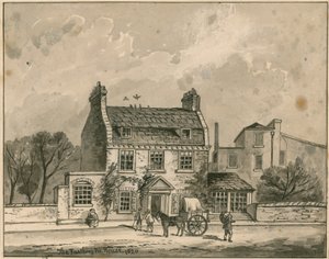 The Farthing Pie House, London, originalritning daterad 1820 (wc på papper) av English School