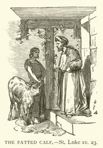 The Fatted Calf, St Luke, xv, 23 (gravyr) av English School