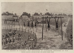 Fransmännen i Dahomey, avrättningen av Dahomeianska krigsfångar (gravyr) av English School