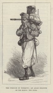 Fransmännen i Tonquin, en arabisk soldat på mars, fifer (gravyr) av English School