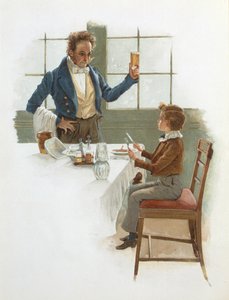 The Friendly Waiter, illustration till David Copperfield (1850) av Charles Dickens (1812-70) av English School